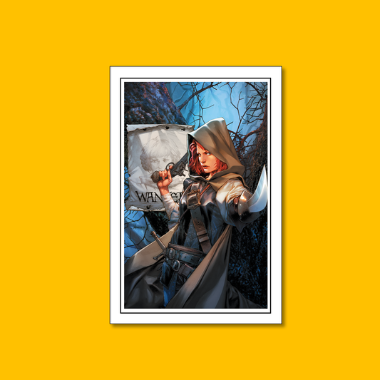 Dark Agnes: Armed and Hunted - Fine Art Print on Heroic Signatures yellow background