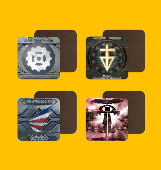 Mutant Chronicles - Coaster Set on Heroic Signatures yellow background