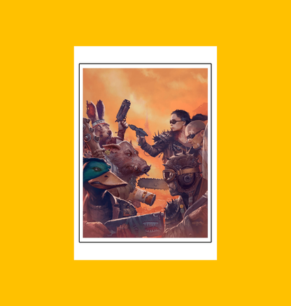 Mutant Year Zero - Blades, Boars, and Bullet Fine Art Print on Heroic Signatures yellow background