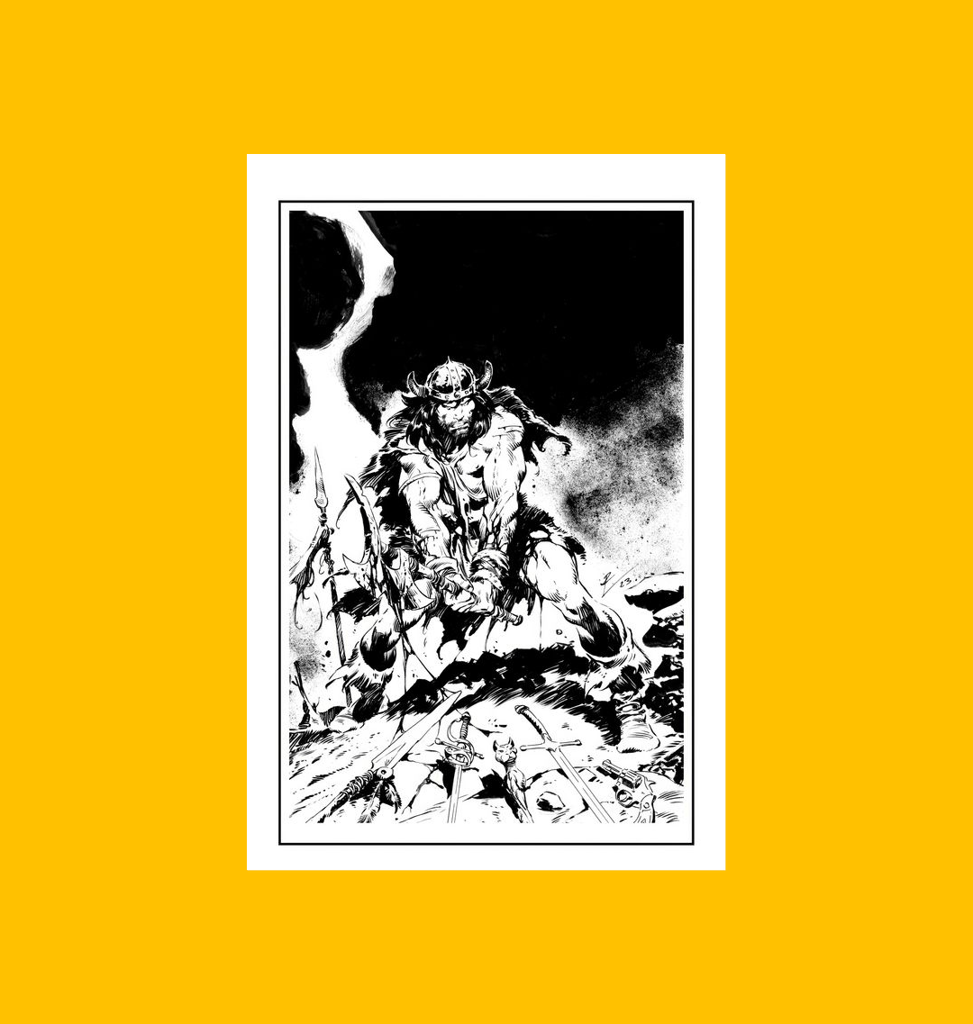 Conan - Battle of the Black Stone Fine Art Print on Heroic Signatures yellow background