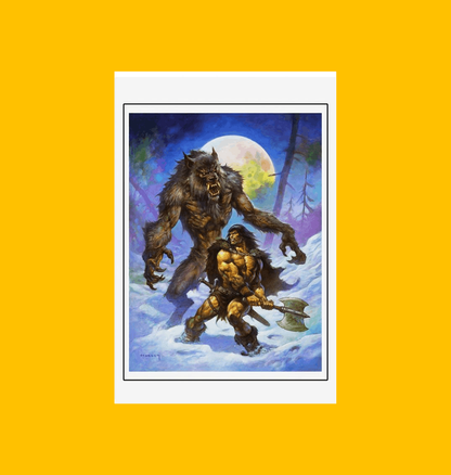 Conan - Sword of Conan Wolves of the Tundra Fine Art Print on Heroic Signatures yellow background