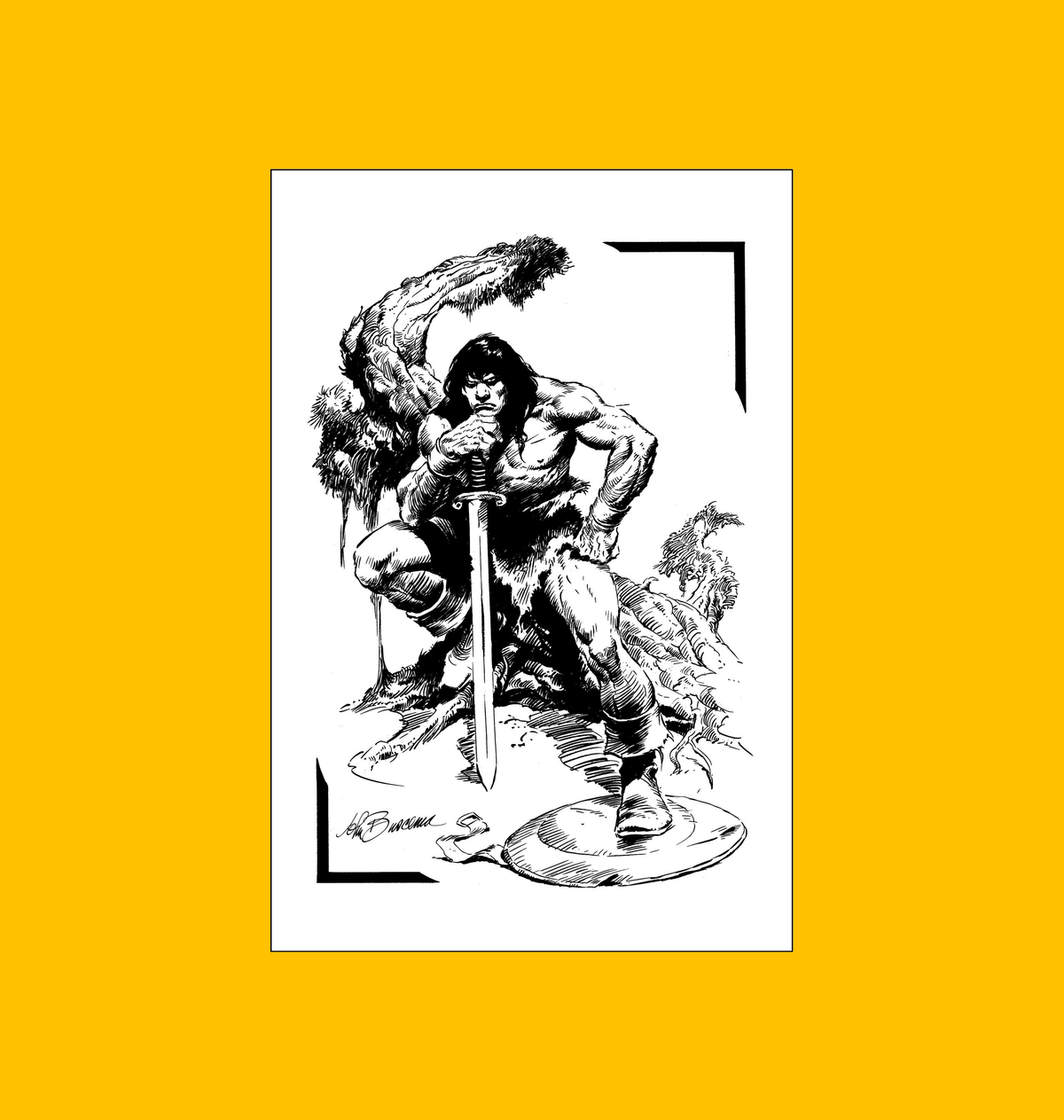 Conan - The Brooding Barbarian Fine Art Print on Heroic Signatures yellow background