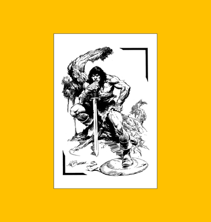 Conan - The Brooding Barbarian Fine Art Print on Heroic Signatures yellow background