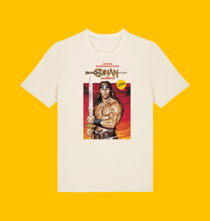 Conan - The Destroyer VHS Cover T Shirt on Heroic Signatures yellow background