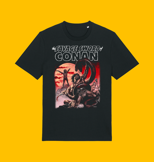 Conan The Savage Sword of Conan Moon of Blood T Shirt on Heroic Signatures yellow background