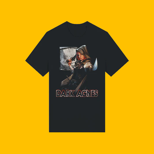 Dark Agnes: Mistress of Death T-Shirt on Heroic Signatures yellow background