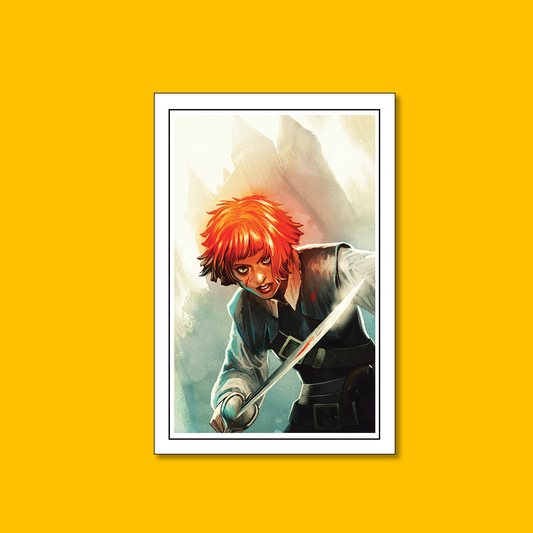 Dark Agnes: Sword Woman's Fury - Fine Art Print on Heroic Signatures yellow background