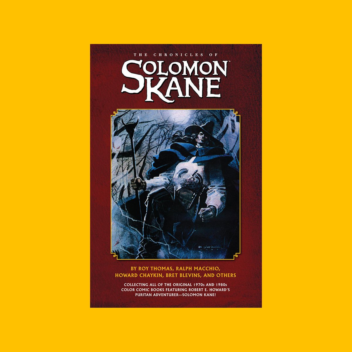 Cover of Dark Horse Chronicles of Solomon Kane Trade Paperback on a yellow background