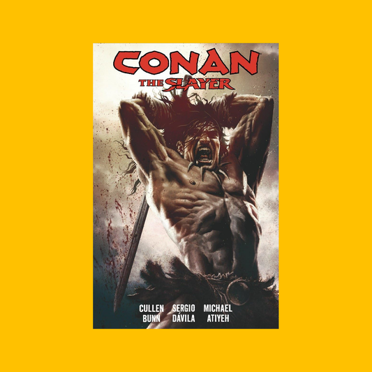 Cover of Dark Horse Conan The Slayer Trade Paperback on a yellow background