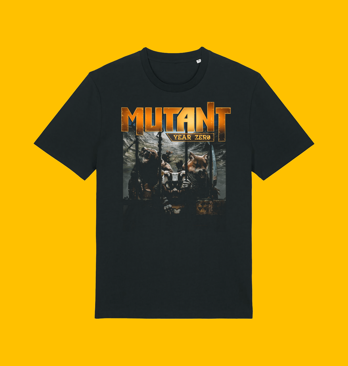 Mutant Year Zero - Escape From Paradise Valley T-Shirt on Heroic Signatures yellow background