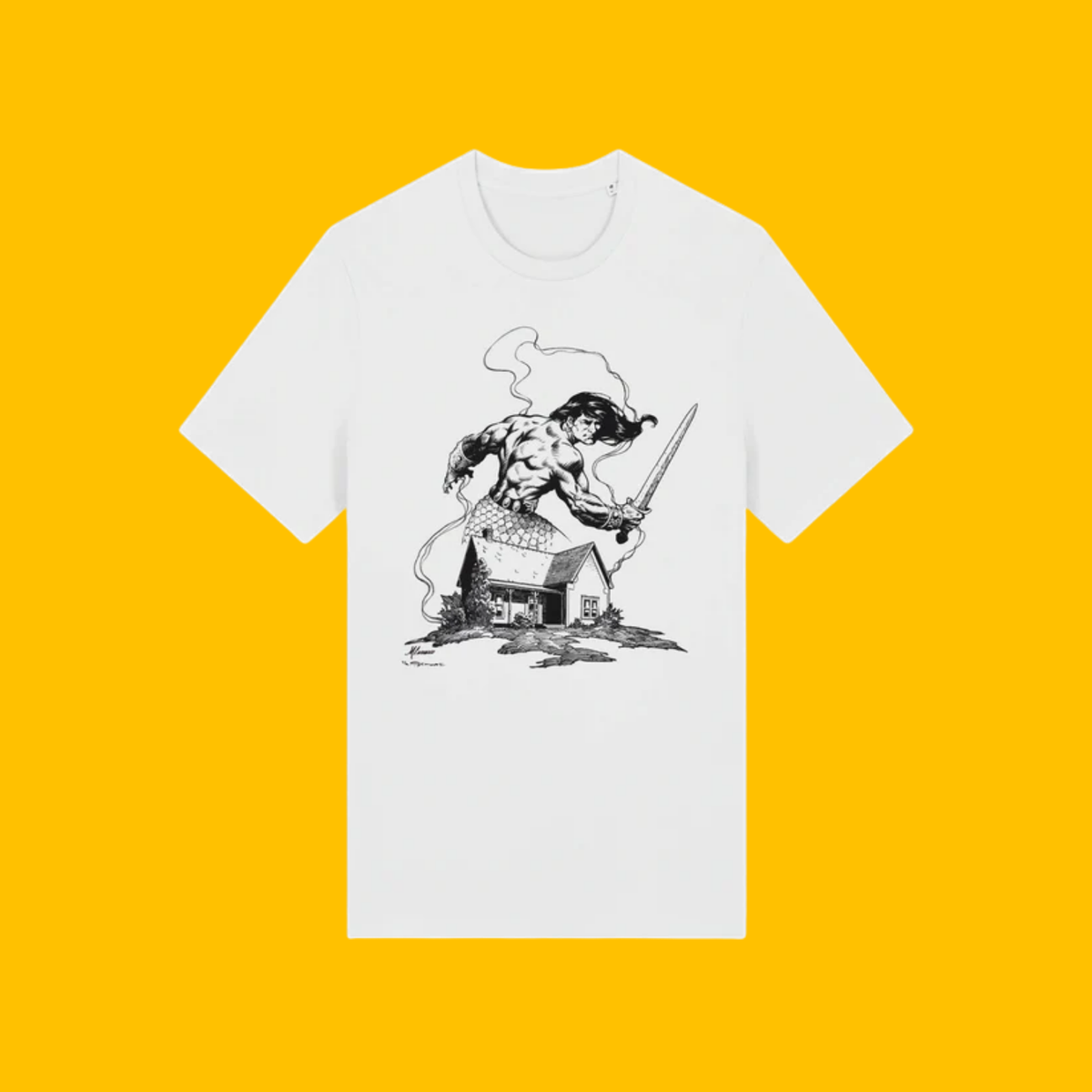 Howard House: Birth of Legends - White TShirt on Heroic Signatures yellow background