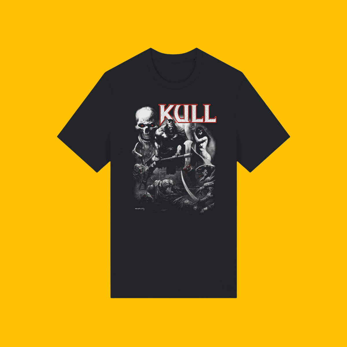 Kull: King of the Slaughter T-Shirt on Heroic Signatures yellow background
