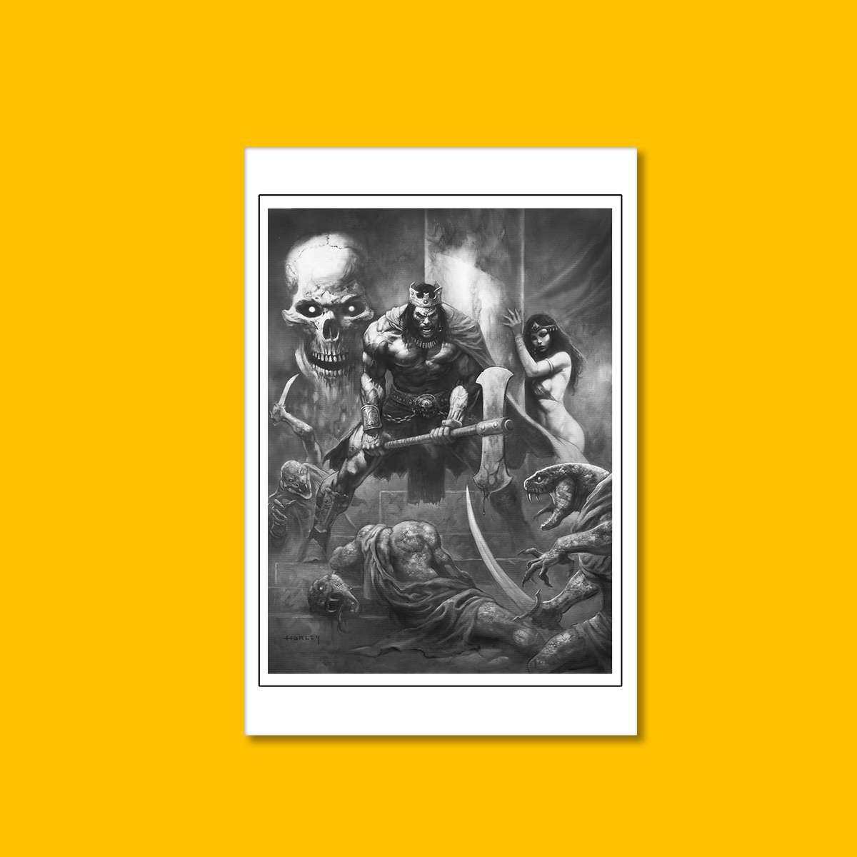 Kull: Slaughter of Serpent Men - Fine Art Print on Heroic Signatures yellow background