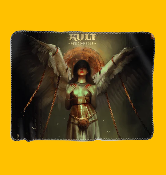 Kult: Chained Angel Premium Blanket on Heroic Signatures yellow background