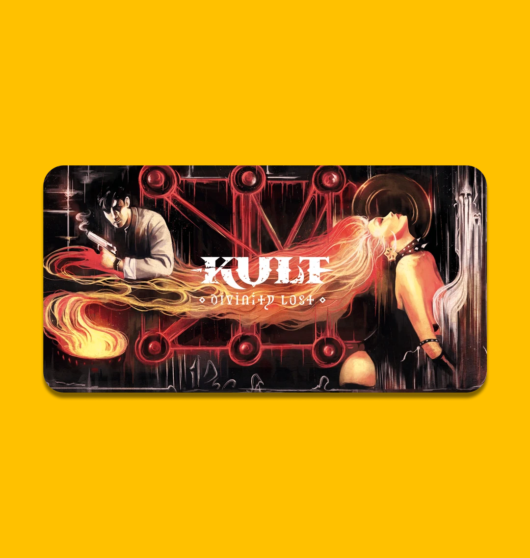 Kult: Flames of Desire Gaming Mat on Heroic Signatures yellow background