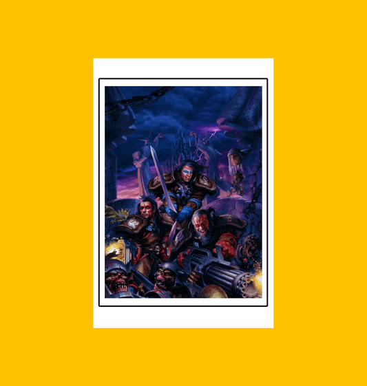 Mutant Chronicles - Laughing Into the Slaughter Fine Art Print on Heroic Signatures yellow background