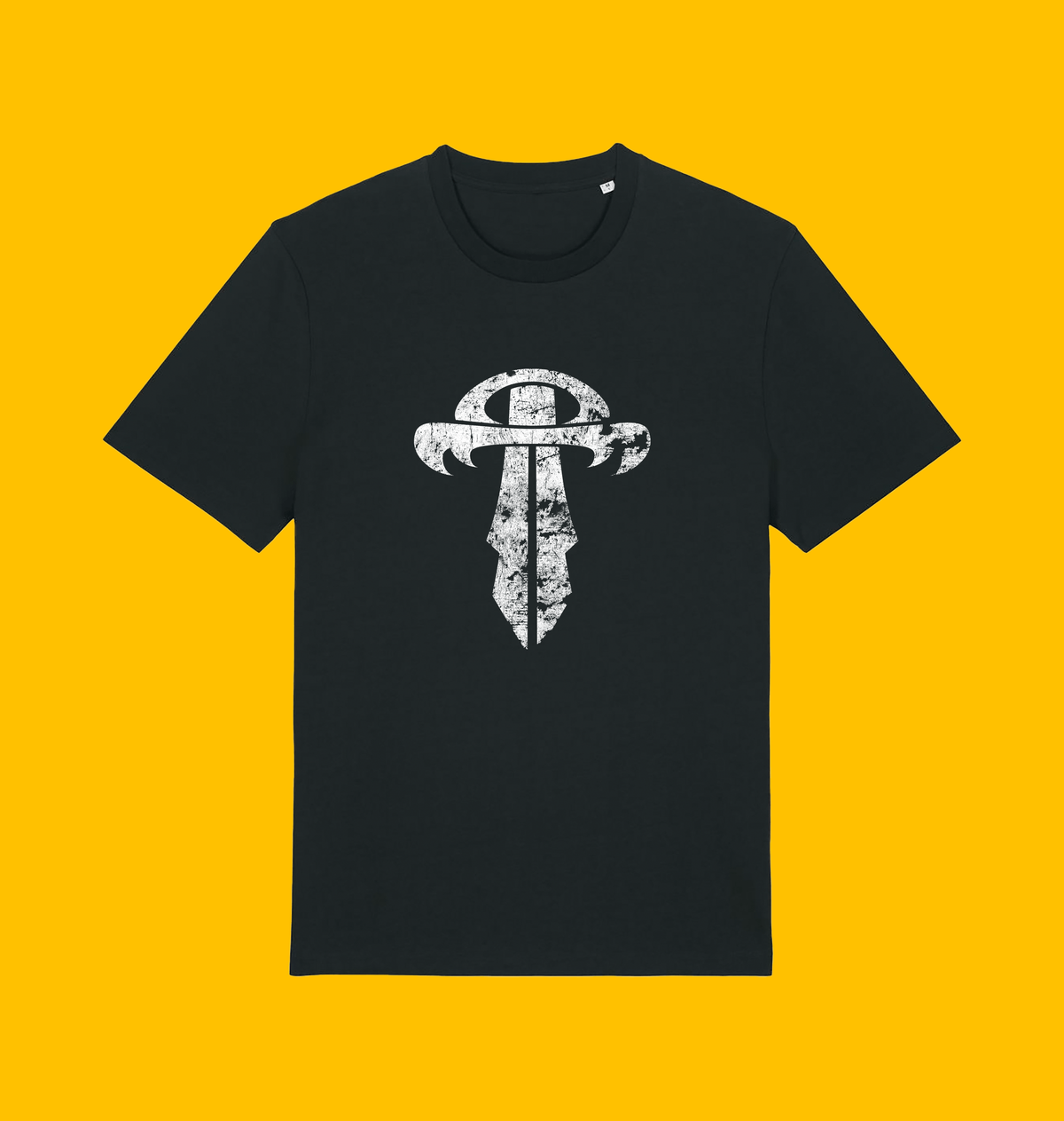 Mutant Chronicles - The Dark Legion Faction T Shirt on Heroic Signatures yellow background