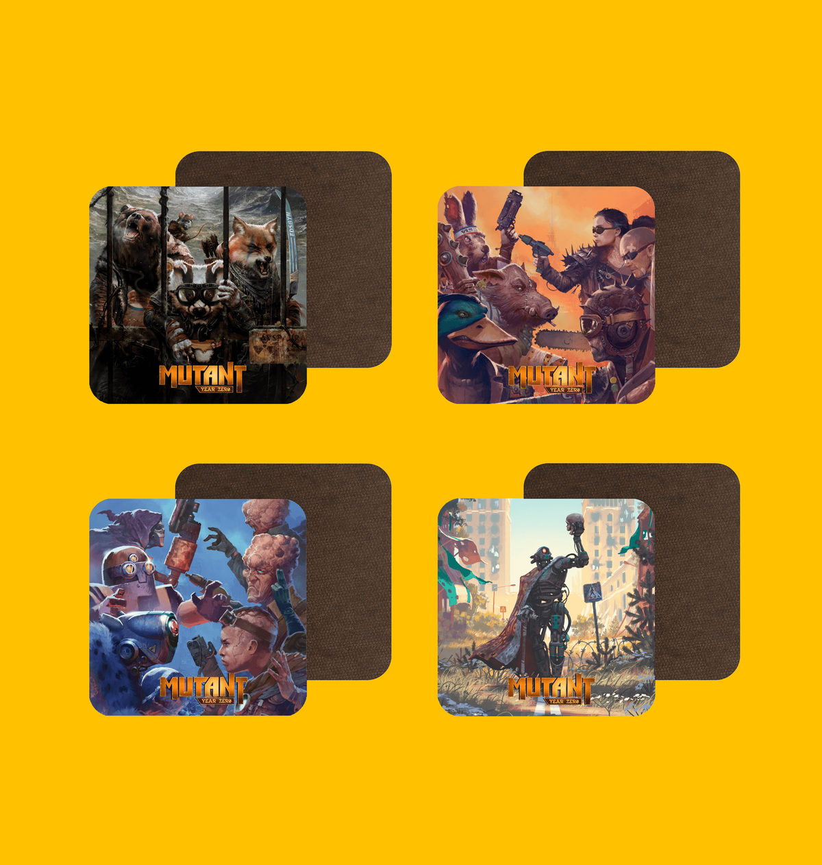 Mutant Year Zero - Coasters Set on Heroic Signatures yellow background