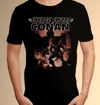 The Savage Sword of Conan Castle Crimson T Shirt front mock up