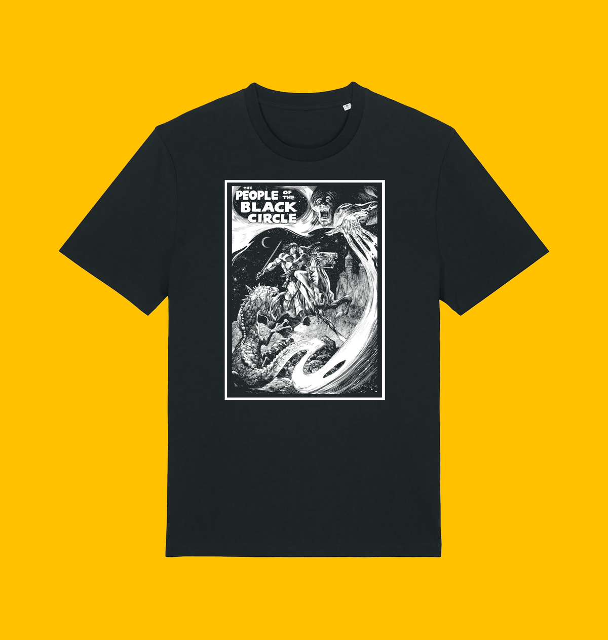 Conan - Savage Sword of Conan People of the Black Circle T Shirt on Heroic Signatures yellow background