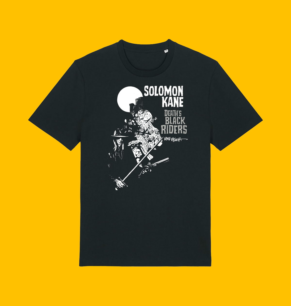 Solomon Kane - Death’s Black Riders T Shirt on Heroic Signatures yellow background
