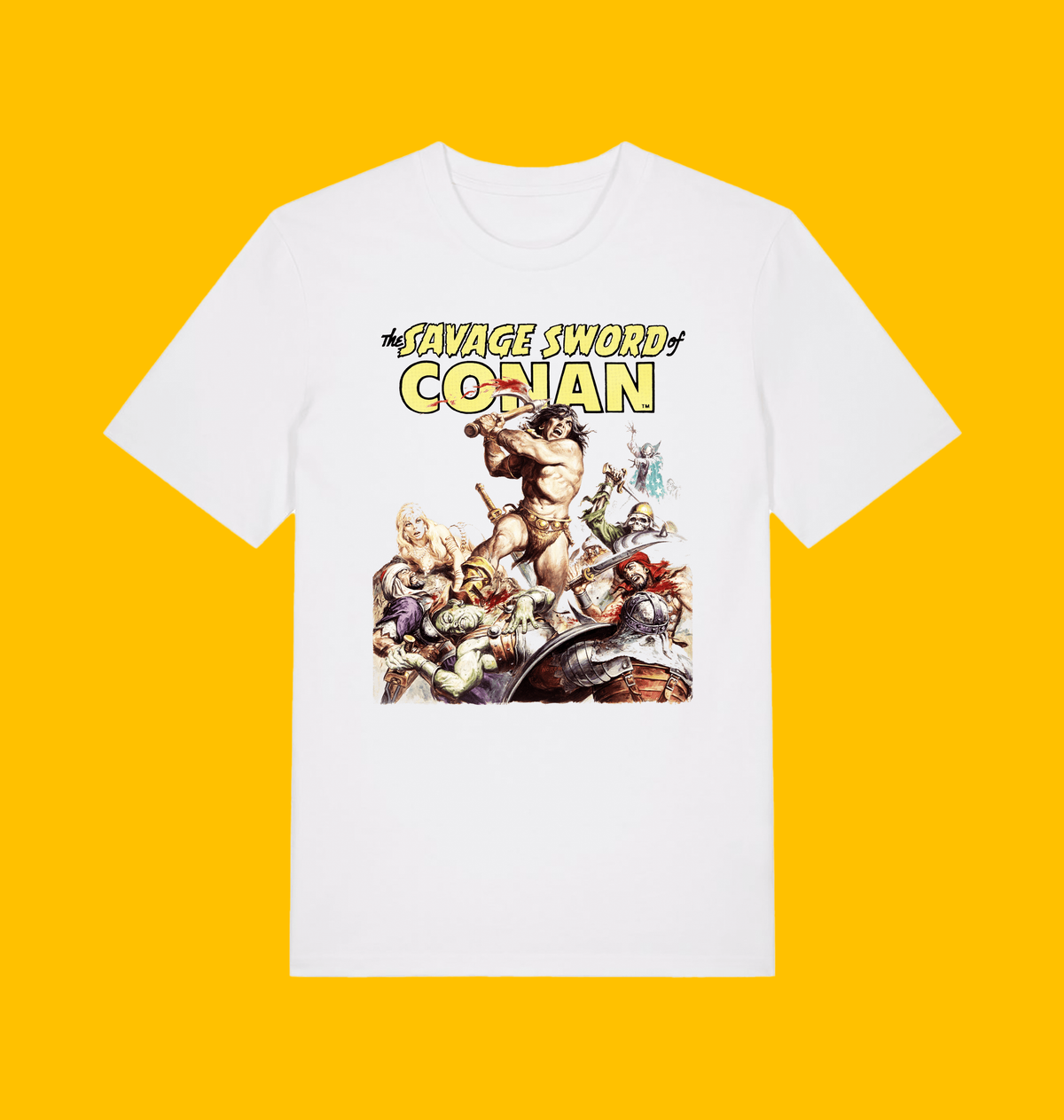 Conan - Wizard of the Black Circle Savage Sword of Conan T Shirt on Heroic Signatures yellow background
